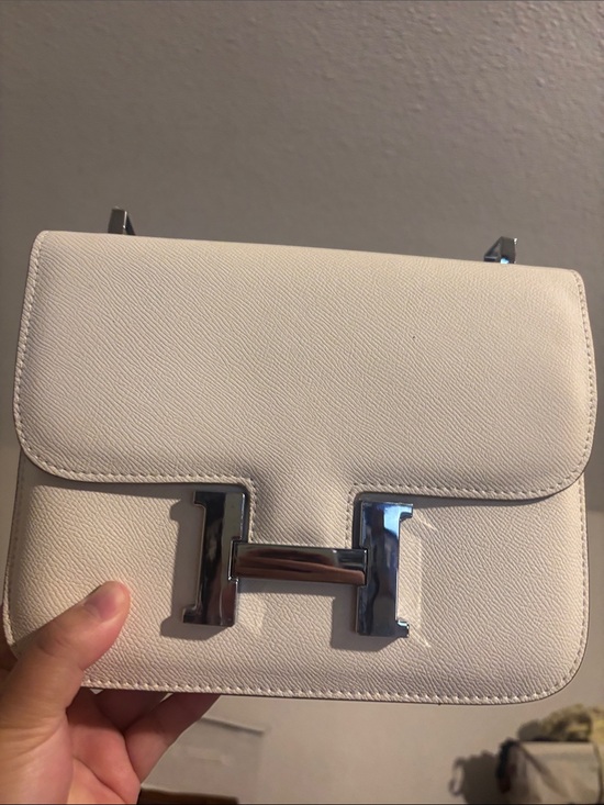 Handbags - Structured Cream Crossbody Bag with Silver H Accent